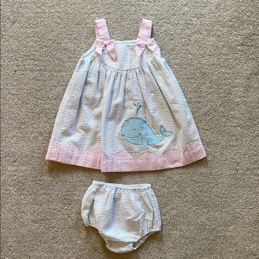 Girls seersucker whale dress 😍